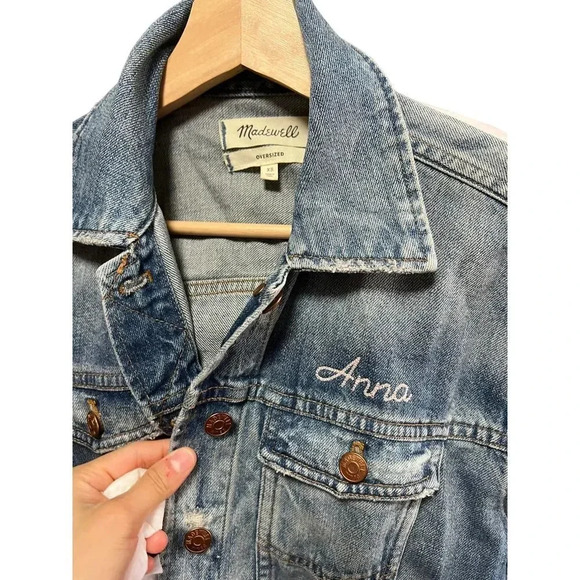 Madewell The Oversized Jean Jacket Wortham Wash  Embroidered Name Anna - Picture 6 of 7